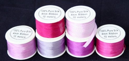 ThreadNanny New ThreadNanny 6 Spools of 100% Pure Silk Ribbons - Purple/Violet Tones - 60 mts x 4mm - Image 2